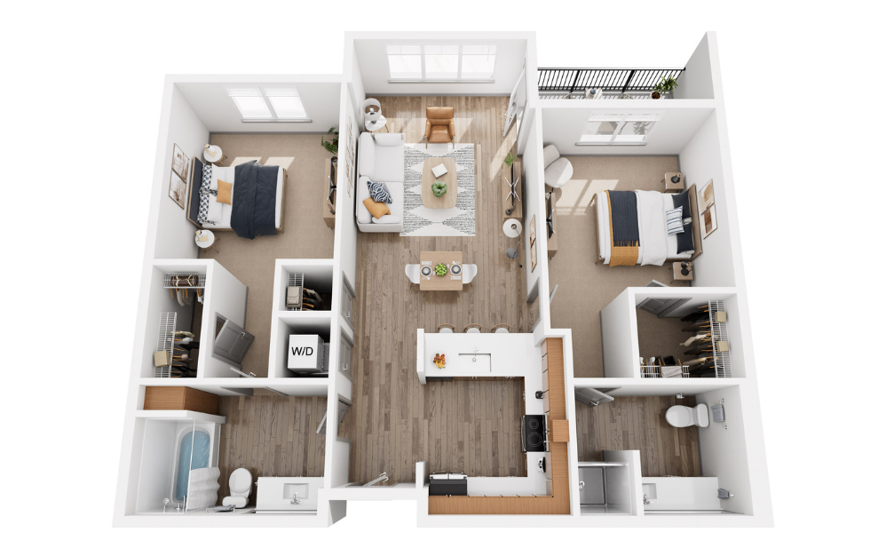 Two Bedroom Two Bath 2 MFTE - Renovated - 2 bedroom floorplan layout with 2 bathrooms and 998 square feet
