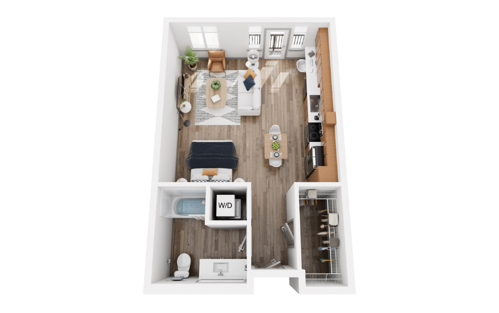 Studio 2 - Renovated - Studio floorplan layout with 1 bathroom and 615 square feet